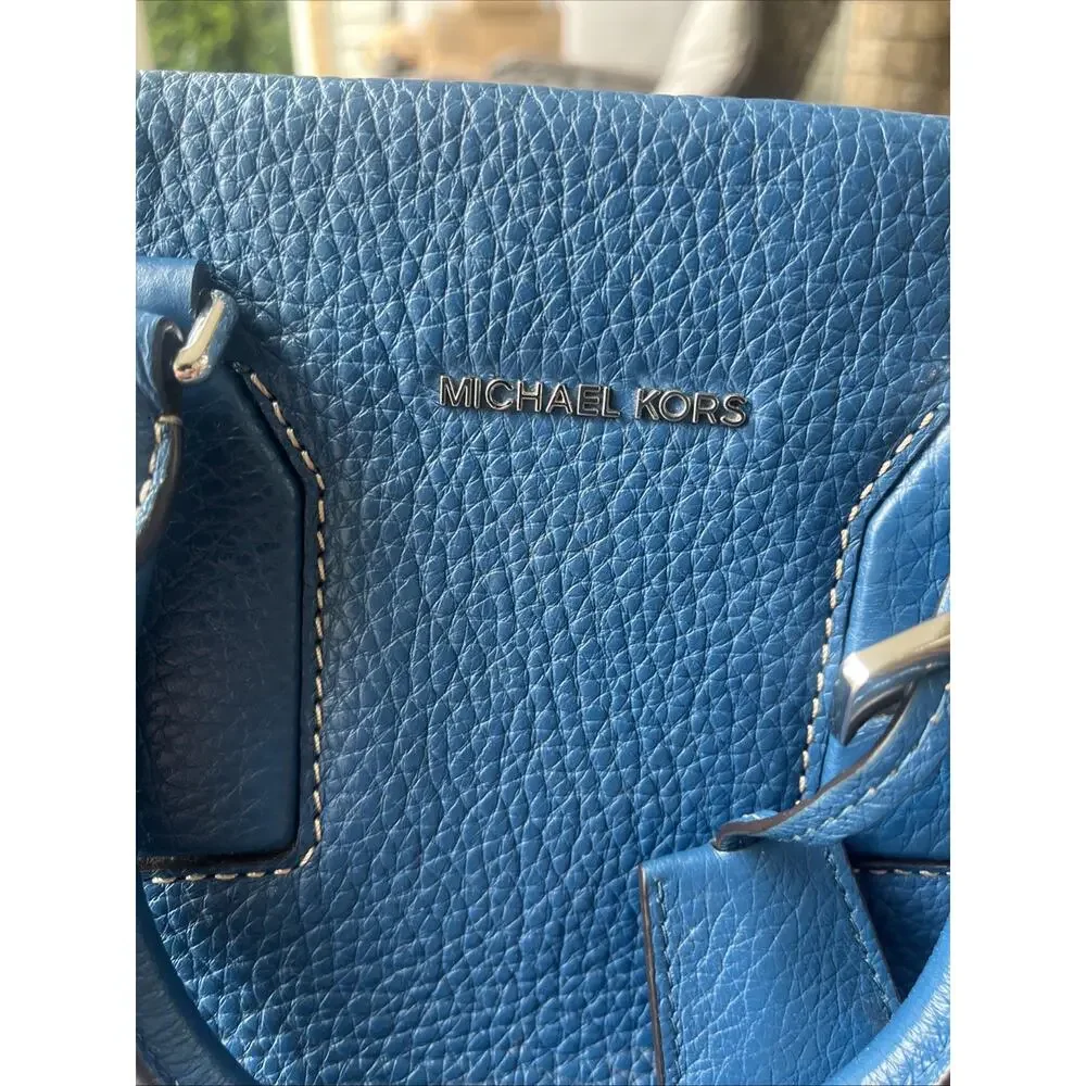 Michael Kors Kellen Saffiano Purse Leather Medium Satchel Crossbody Blue